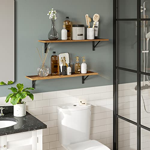 DINZI LVJ Wall Shelves, 23.6 x 7.9 x 6.1 Inch Floating Shelves for Wall, Easy-to-Install Wall Storage Ledges with Sturdy Metal Brackets for Living Room, Bathroom, Kitchen, Rustic Brown - color: Rustic Brown, size: 23.6 Inch