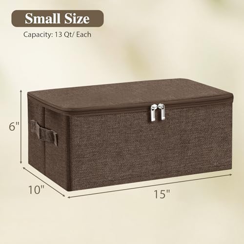 ANMINY Storage Bins with Zipper Lids 13 Qt Lidded Fabric Storage Boxes Baskets Cubes with Handles Collapsible Washable Cotton Linen Closet Shelf Clothes Organizer Containers - Coffee, Small - color: Coffee, size: Small (Pack of 1)