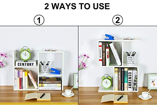 PAG Desktop Shelf Freestanding Wooden Small Bookshelf Desk Supplies Organizers and Accessories Storage Display Rack Office Dorm Decor for Women, White - color: White, size: Style 4