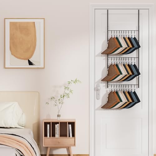 HapiRm Over Door Hat Rack - 3 Tier Wall Mounted Hat Organizer with 30 Movable Clips, Baseball Cap Organizer Storage Holds up to 30 Caps for Door, Bedroom, Closet - color: Clips Black, size: 3 Tier