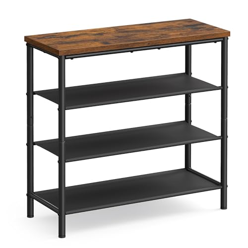 VASAGLE Shoe Rack, 4-Tier Shoe Storage Organizer for Entryway and Closet, Holds 9-12 Pairs of Shoes, 3 Fabric Shelves, Steel Frame, Industrial, Rustic Brown and Black ULBS035B01 - color: Rustic Brown + Black, size: 4 Tiers (29.5"W)
