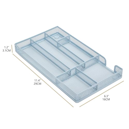 Annova Desk Drawer Organizer/Storage Tray - Metal Mesh with Dividers for Pens, Desktop Accessories, Bathroom, Kitchen, Makeup and Office Supplies (Small, Morandi Blue) - color: Morandi Blue, size: Small