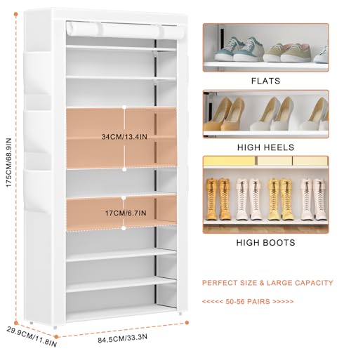 OYREL Shoe Rack 10Tier Large Capacity 50-56Pairs Beautiful Tall Shoe Shelf Free Standing Storage Cabinet Entryway Closet - size: 10Tier White
