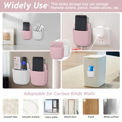 Remote Control Holder, Wall Mount Pen Holder Hole-Free Self Adhesive Phone Charging Organizer Pencil Storage Containers for Home Office School Supply Orgaizer(White,Pink,2Pcs) - color: White,Pink,2Pcs