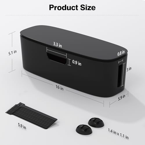 Cable Management Box - Large Cord Organizer Box to Hide Power Strip & Under Desk, TV Computer Wires Cable Organizer Box with Baby Proofs, Desk Cord Organizer for Home/Office - Black - color: Black