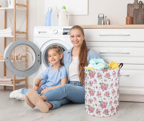 Roses Pink Laundry Basket Baby Girls Laundry Hamper Kids Toy Storage Bins Organizer Gift Basket Pink Rose Bedroom Decor Bathroom(Pink Rose) - color: Pink Rose