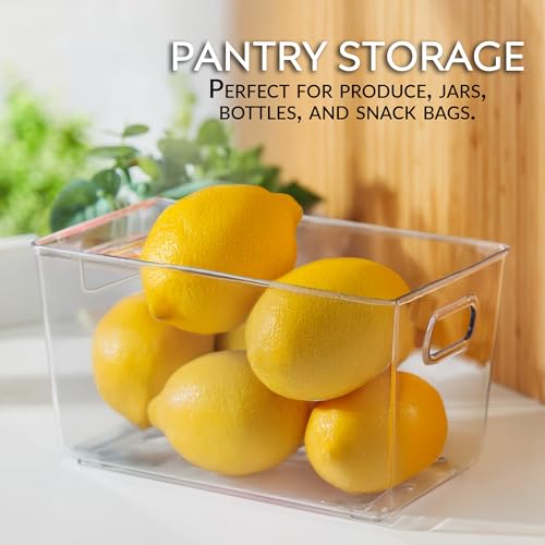 Set of 4 Clear Plastic Storage Bins With Handles, Containers To Organize Pantry, Fridge, Cabinet, Kitchen, Countertop, Closet, Cupboard, Home Organization and Storage - style: 4 pack