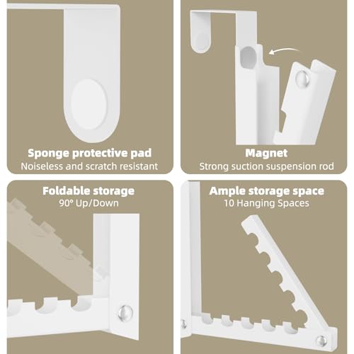 BAKON Over the Door Hooks with 10 Ridges,Compact Double Folding Over the Door Hanger for Bathroom Bedroom Laundry Room,Metal Over Door Drying Rack, Space Saving Over the Door Clothes Hanger(1, White) - color: White