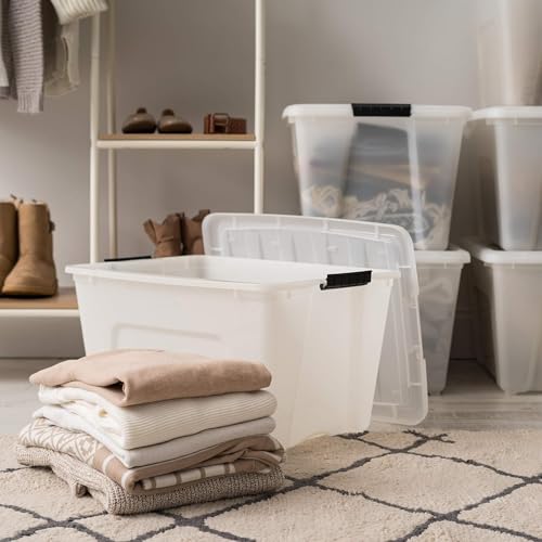 IRIS USA 54 Quart Stackable Plastic Storage Bins with Lids and Latching Buckles, 6 Pack - Pearl, Containers with Lids and Latches, Durable Nestable Closet, Garage, Totes, Tubs Boxes Organizing - size: 54 Qt, style: 6 Pack