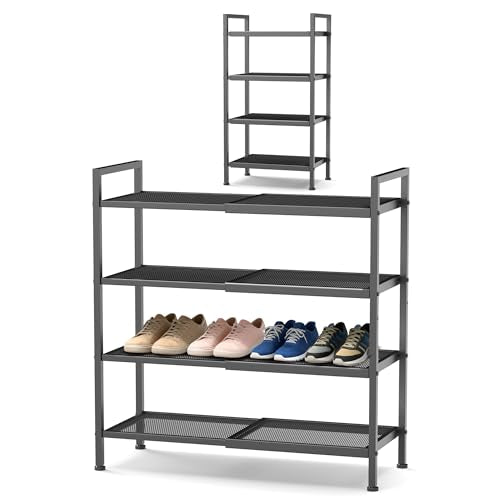 4 Tier Shoe Rack, Expandable Shoe Rack for Closet, Adjustable Shoe Organizer for Entryway, Shoe Storage Organizer for Door Entrance, Garage, Bedroom - size: 4-Tier