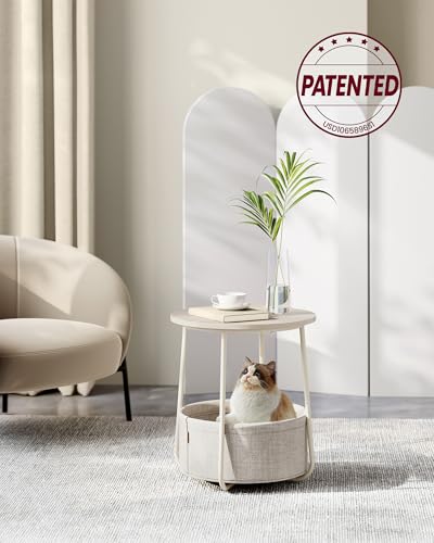VASAGLE LILEA Collection - Small Round Side End Table, Modern Nightstand with Fabric Basket, Cream White ULET223K67 - color: Cream White, size: Round + 1 pack