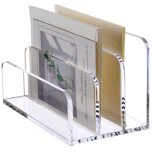 SANRUI 3 Compartments Mail Organizer Letter Holder for Desk ,Vertical Letter Holder,File Sorter Acrylic Desk Organizer Office Supplies,Clear - style: 3 Sections