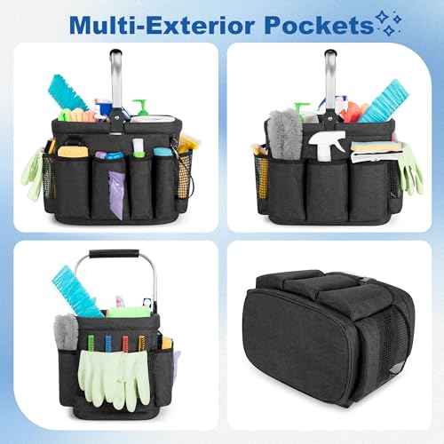 PGmoon Cleaning Caddy Organizer with Handle, Cleaning Tote Bag with Multiple Pockets for Cleaning Supplies, Products Storage, Housekeepers, Kitchen Cleaning Supplies, Black - color: Black