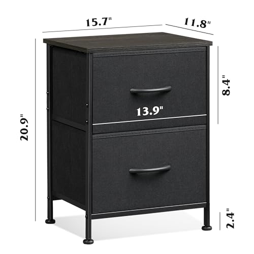 WLIVE Black Nightstand Set of 2, Night Stand with 2 Fabric Drawers, Small Dresser for Bedroom, Bedside Tables for Small Spaces, Dorm, Wood Top - color: Black (Set of 2), size: 11.8"D x 15.7"W x 20.9"H