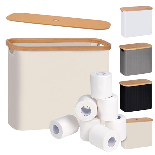 efluky Toilet Paper Basket, Toilet Paper Storage with Lid, Toilet Paper Organizer for Bathroom, Free Standing Toilet Paper Holder with Storage, Beige - color: Beige
