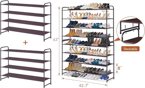 KIMBORA 4 Tier Long Shoe Rack for Closet, Wide Shoe Storage Organizer Stackable Sneaker Shelf for Floor, Bedroom 30 Pairs (Bronze) - color: Bronze, size: 11.4 x 42.7 x 32.4