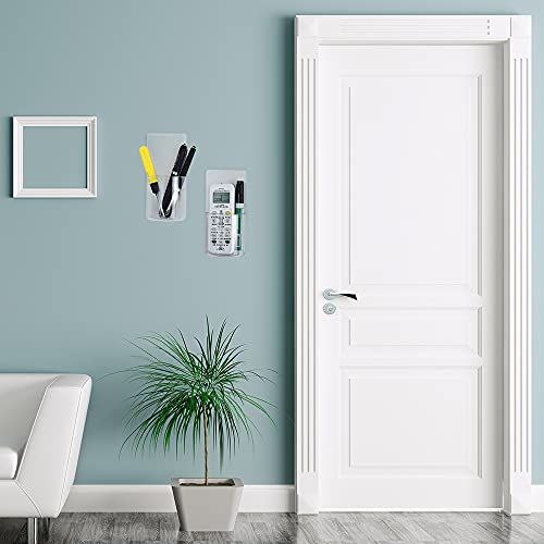 4 PCS Remote Control Holder, Wall Mount Self-Adhesive Transparent Media Organizer Universal No Drilling Storage Box Clear Remote Holder for Bedroom, Table, Nightstand