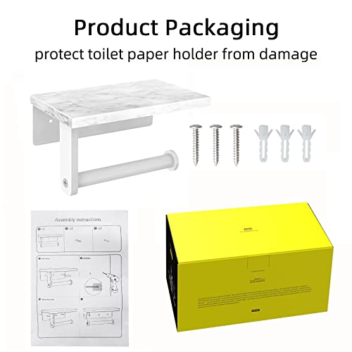 Gypie Toilet Paper Holder with Natural Marble Shelf, 304 Stainless Steel Screw Wall Mounted, Tissue Roll Paper Holder Dispenser for Bathroom Washroom White - color: White, size: 1 Roll