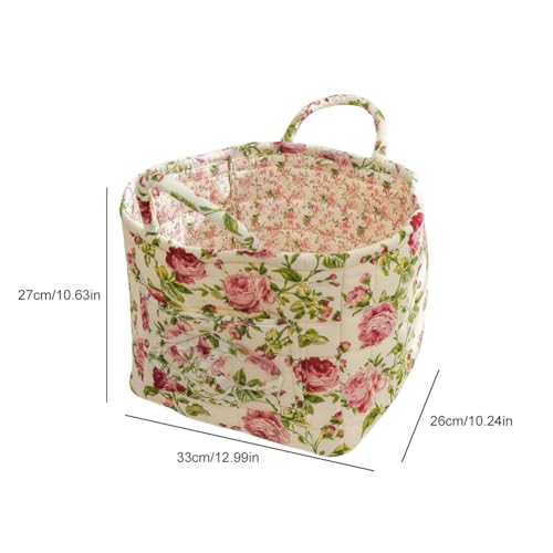 Quilted Fabric Basket Foldable Car Storage Boho Floral Laundry Basket Hamper for Nursery Bedroom & Living Room | Organize Clothes Toys - color: Summer Roses