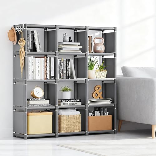 12-Compartment Storage Rack – Tool-Free Assembly, Suitable for bedrooms, Closets, and Small Spaces; a Great Helper for organizing Children's Clothes and Nurseries. (GREY-12) - color: Grey-12