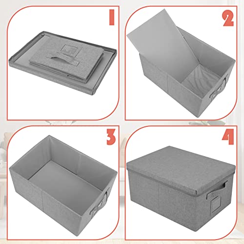 Graciadeco 22.8qt Closet Storage Boxes with Lids Gray Folding Keepsake Storage Bins Stackable Flat Lidded Carboard Storage Contaner for Clothes Barbie Shoes, 2 Pack - color: Grey