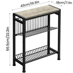 Narrow Side Table for Small Space, 3-Tier End Table with Magazine Holder, Slim Nightstand with Wire Shelf, Skinny Bedside Table in Living Room, Bedroom, Study, Kitchen and Balcony(Greige) - color: Upgrade-greige