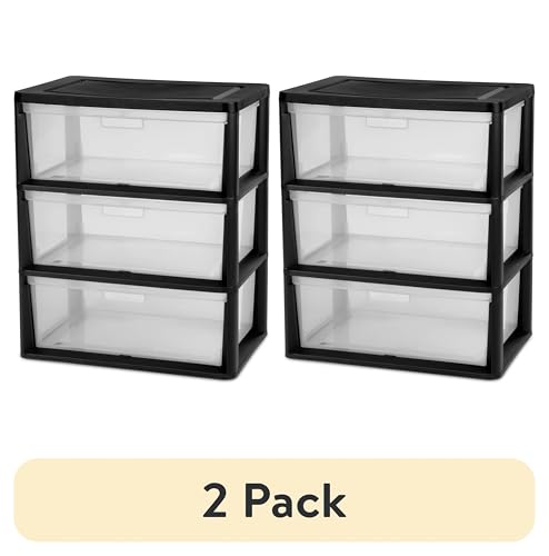 Plastic 5 Drawer Wide Tower, Black - color: Black and Clear TWO