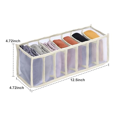 7-Compartment Underwear Storage Box, Foldable Closet Organizer for Bras, Socks, and Accessories, Space-Saving Design, Off White - color: Off White, size: 1.7X1.7X5.7inch