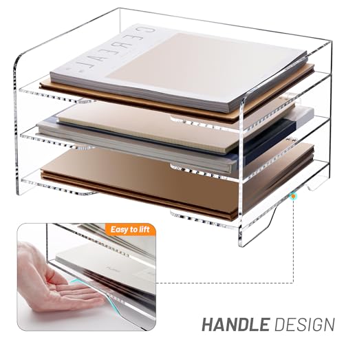 SANRUI Paper Letter Tray Organizer 3 Tier Acrylic Desk File Organizer with Bottom Handle, Paper Sorter Organizer for Letter/A4 Office Organization,Clear - style: Enlarged File Tray 3 Tier