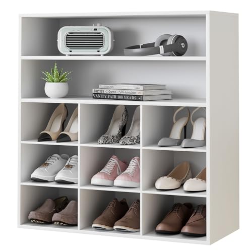 Garden 4 you Shoe Rack Organizer, 5-Tier Wood Cubby Shoe Rack with 2 Storage Shelf and 9 Cubbies, Shoe Organizer Cabinet for Entryway, Hallway, Closet and Garage, White - color: White, size: 9-cube 5-tier