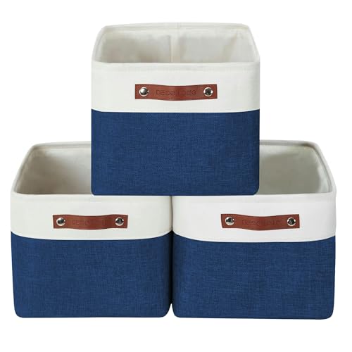 DECOMOMO Storage Bins, Extra Large Fabric Storage Baskets for Shelves, Decorative Linen Closet Organizer, 15.8 x 12.5 x 10 inches (Navy Blue & White, 3 Pack) - color: Blue Navy and White, size: Extra Large/3P