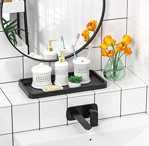 Bathroom Vanity Tray for Countertop - Bamboo Organizer Tray for Dresser Tops, Toilet, Perfume Small Decorative Tray Wood Tray for Home Decoration 11.81” L x 6.1” W x 0.79” H Black - color: Black, size: 11.8" x 6.1" x 0.8"