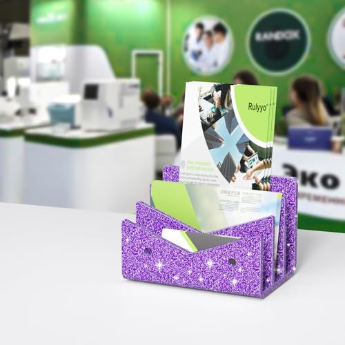 Mail Organizer Envelope Holder - 3 Compartments Glitter Purple Acrylic Mail Holder Countertop Vertical Desk Organizer Small File Bill Document Notebook Letter Sorter for Home School Office - color: Glitter Purple, size: 3 Compartments