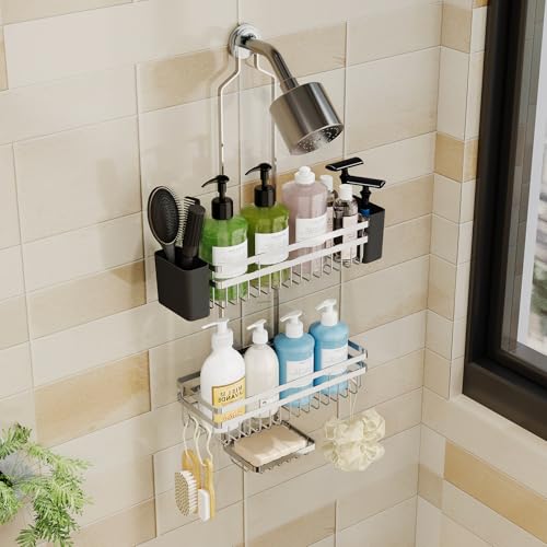 Shower Caddy Hanging for Bathroom Organizers and Storage, 3 Tier Adjustable Anti-Swing Shower Organizer Hanging with Heavy-Duty Suction Cups, Damage-Free Rustproof (Chrome) - color: CHROME, size: regular