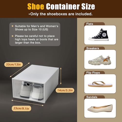 24 Pack Shoes Storage Boxes - Clear Plastic Foldable Stackable Shoe Organizer Containers Bins Holders for Closet Bedroom Small Space, 33x23x14 cm