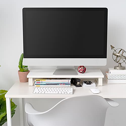 IRIS USA 1-Tier Multi-Purpose Modern PC Monitor Organizer Stand with Metal Legs, Ergonomic Desktop and Countertop Riser for Computer Laptop TV Kitchen Pantry and Closet Organization, White - color: White, size: 3.4" H