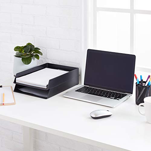 Amazon Basics Rectangular Plastic Desk Organizer, letter size Tray, 2-Pack, 9.7 x 2.2 x 13 inches, Black - color: Black, size: 2 Pack