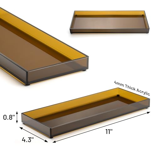 ATZYmolin 11" x 4.3" Bathroom Vanity Tray Acrylic Decorative Counter Organizer for Soap Dispenser, Perfume, Candle, Makeup - Rectangle Tray for Sink, Toilet Tank, Dresser Home Decor, Small Brown - color: Brown - Small
