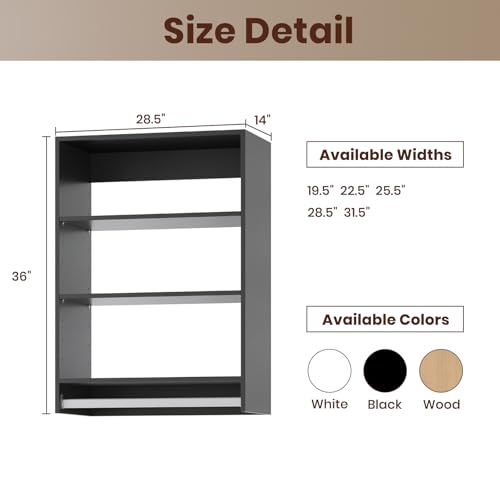 ROOMTEC 28.5" Medium Hanging Closet Unit, Modular Closet System with Hanging Rod, Wardrobe Organizer for Bedroom or Walk-in Closet, Wall Mounted, Customizable Clothes Storage Unit, Black - color: Black, size: 28.5" Wide, style: Medium Hanging