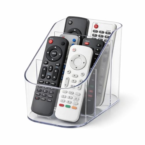 Remote Control Holder, Clear Plastic TV Remote Caddy for Desk and Nightstand Storage, Space-Saving Desk Organizer with See-Through Design for Living Room and Office Desk Accessories, 3 Compartments - size: 3 Slots
