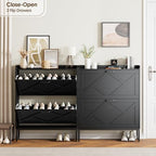 Nicetree Shoe Storage Cabinet with 2 Flip Drawers, Freestanding Shoe Organizer, Shoe Cabinet with Metal Legs, Narrow Shoe Rack Cabinet, Farmhouse Slim Shoe Cabinet for Entryway, Foyer, Hallway, Black - color: Black, style: 2-Drawers
