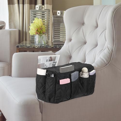 uxcell 2 Pcs Recliner Armchair Caddy, Couch Armrest Organizer with 14 Pockets for Bedside Sofa Remote Control Holder Magazine Phone Book Glasses (Black, 20" x 7" x 9") - color: Black