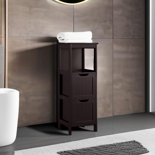Yaheetech Bathroom Floor Cabinet, Wooden Storage Cabinet with 2 Drawers and 1 Shelf, Multifunctional Side Organizer Rack Stand Table, D11.8xW11.8xH35 Inches Espresso - color: Espresso, size: 35"H