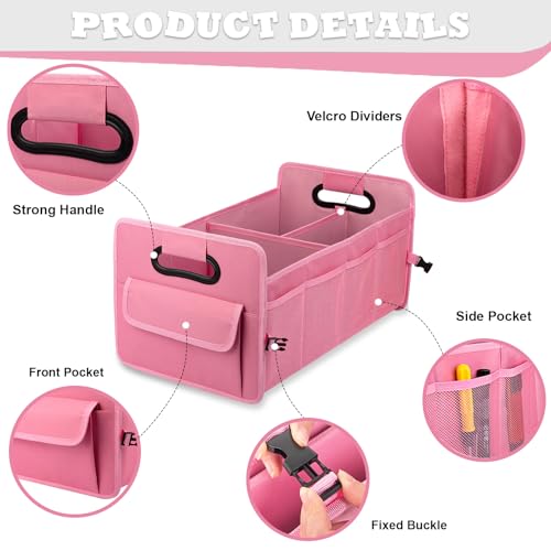 JiatuA Car Trunk Organizer, Car Organizers and Storage Collapsible Multi Compartment Container Box, Adjustable Car Accessories for SUV Sedan Truck, Standard Size, Pink - color: Pink, size: Standard
