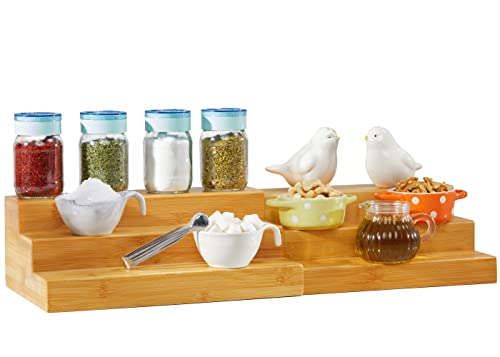 RoyalHouse Bamboo Expandable Spice Rack Organizer, 3-Tier Adjustable Kitchen Cabinet, Countertop Display Shelf, Space Organizer for Kitchen and Bathroom - color: Bamboo Spice Rack Pack of 1