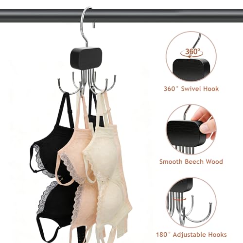 3 Pack Belt Hanger for Closet Organizer, 2026 Upgraded Tie Hangers for Space Saving & Storage, 360° Rotatable & Foldable Hooks, Large Capacity Rack for Tank Top, Bra, Purse (Black) - color: Black