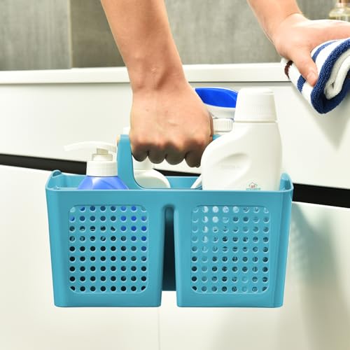 Portable Shower Caddy Basket with Compartments, Plastic Divided Cleaning Caddy Organizer Storage Tote with Handle for Bathroom, College, Dorm Room Essentials, Green - color: Green