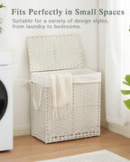 SETVSON Laundry Hamper with Lid Wicker Laundry Basket 112 L (29.6 Gal) Laundry Hampers Handwoven Rattan Clothes Hamper with Handles 3 Removable Liner Bag, 6 Mesh Bags for Bathroom Bedroom White - color: White, size: 29.6 Gal