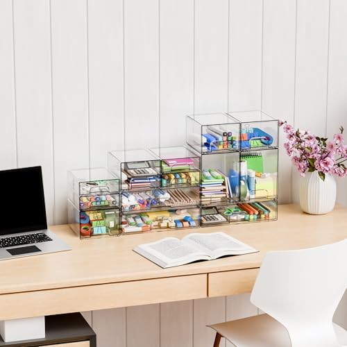 Yieach 2.2'' Tall Small Clear Stackable Storage Drawers,6 Pack Stacking Acrylic Organizers Drawers for Hair Accessories,Makeup,Pen,Art Crafts,Office Supply Organizer and Desktop Plastic Mini Drawers - color: Clear-2.2 In Tall, size: 6 PCS