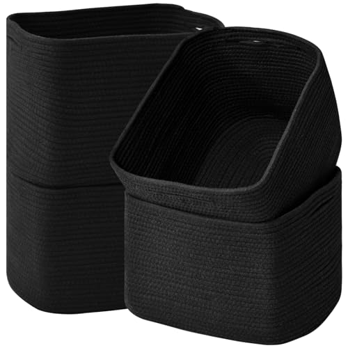 ICERZCZ Storage Baskets for Organizing & Shelves, Woven Cotton Rope Organization Bins for Dog Toys, Clothes, Books, Nursery Organizer, 15" Lx11''Wx9.5''H, (4 Packs) Black - color: Black, size: 15"(L)×11"(W)×9.5"(H)